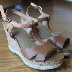 Franco Sarto Leather T-Strap Wedge Sandal